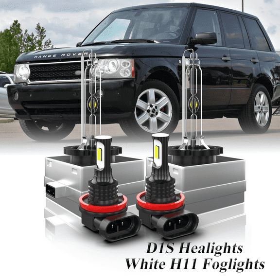For 2006 2007 2008 Land Rover Range Rover White Front HID Headlight High-Low + LED Fog Light Bulbs