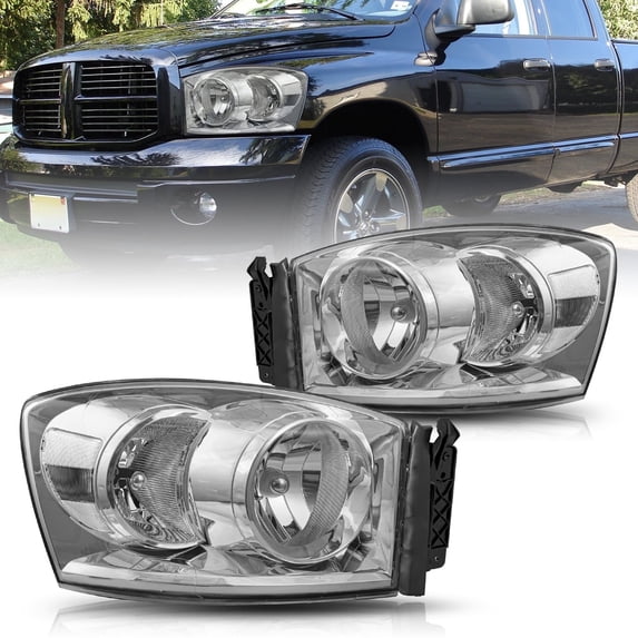 For 2006-2008 Dodge Ram 1500 2500 3500 Pickup Chrome/Clear Headlights Lamps Pair