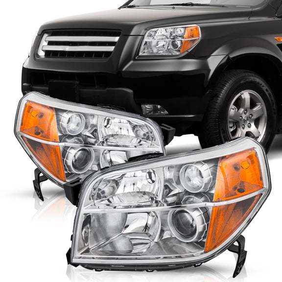 For 2006-2008 Honda Pilot Chrome Housing Amber Corner Headlights Assembly Pair