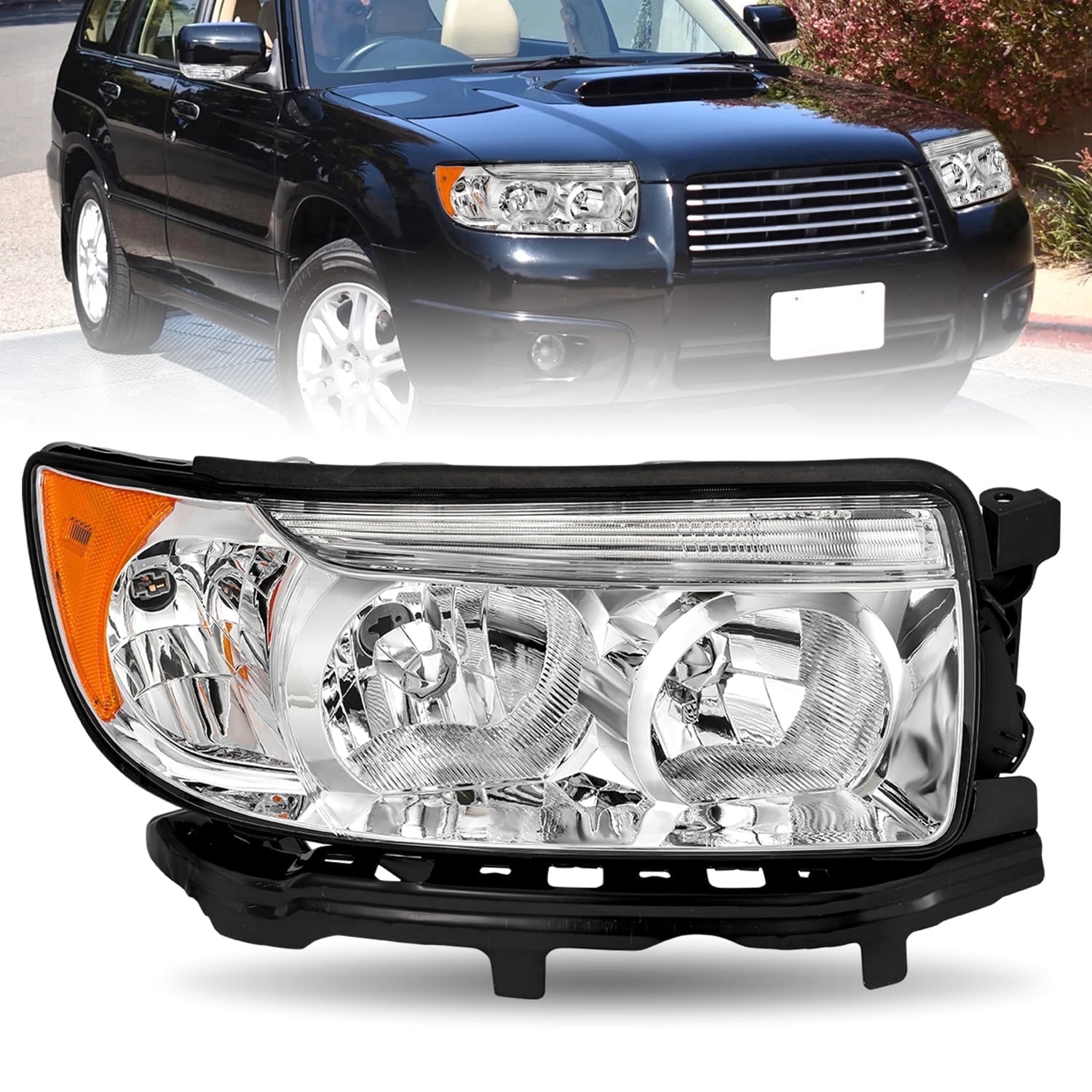 For 2006-2008 Subaru Forester Chrome Amber Headlight Lamp Passenger Right Side