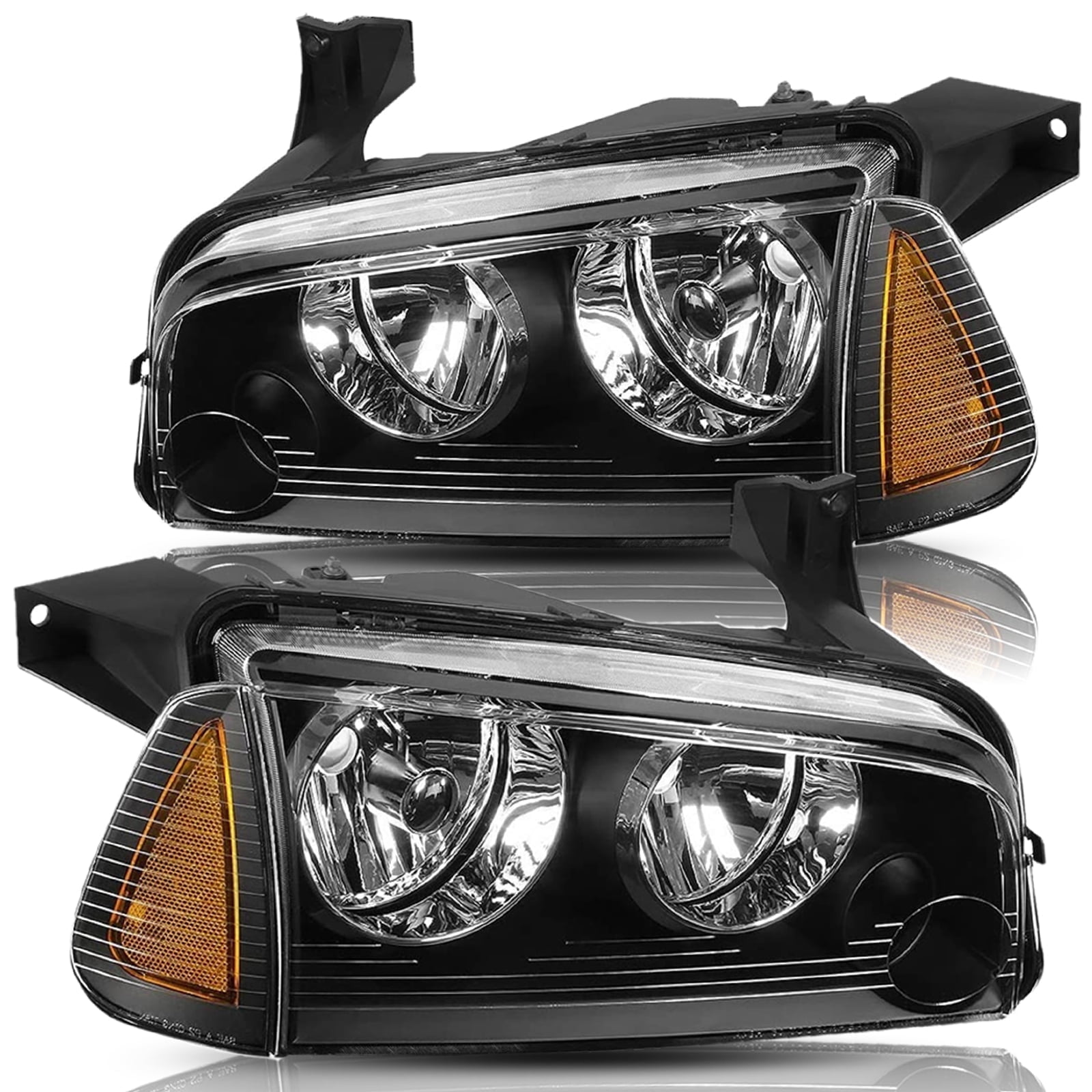 For 2006-2010 Dodge Charger Headlights Black Housing Amber Corner Lamps LH & RH