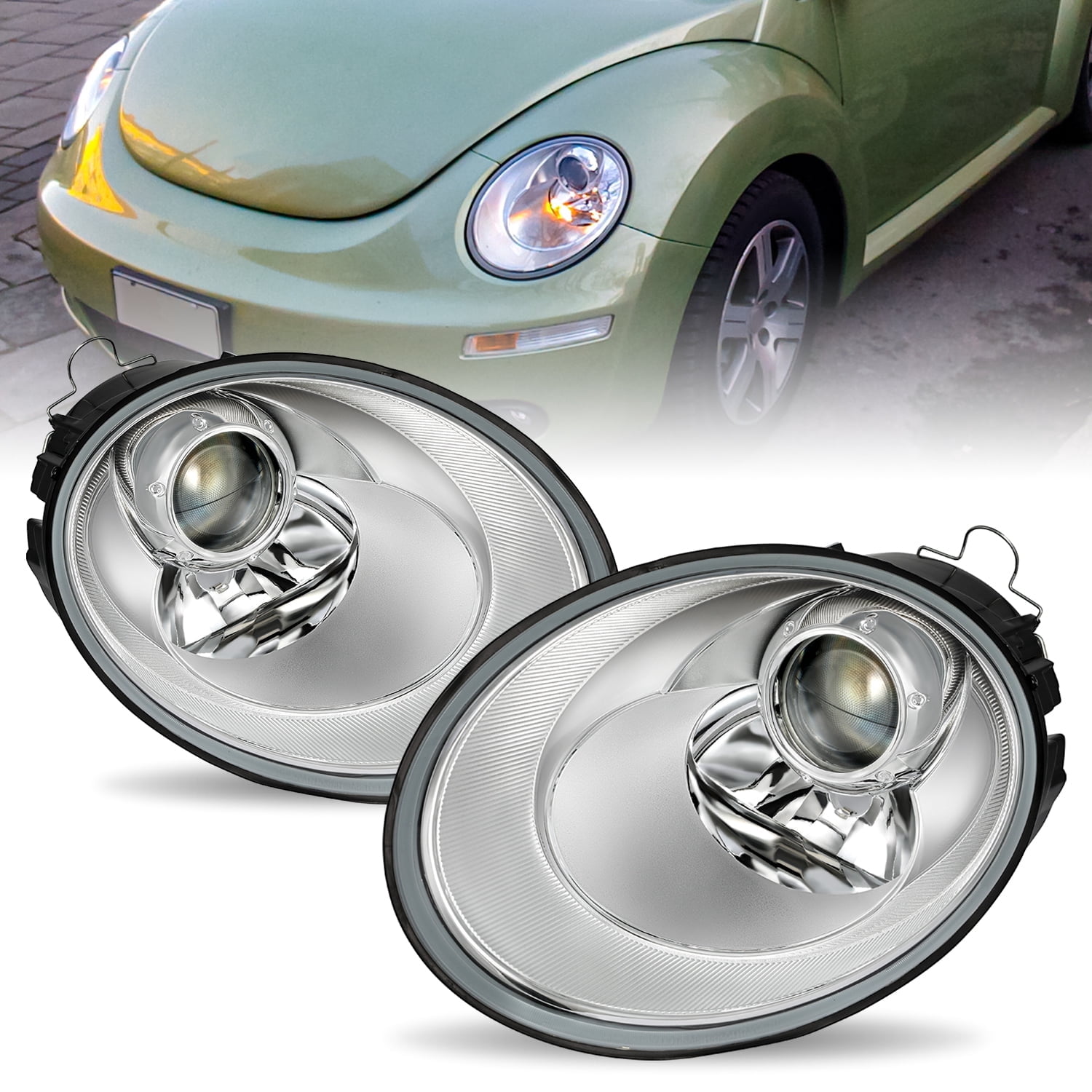 For 2006-2010 Volkswagen VW Beetle Halogen Projector Headlights Set Left & Right