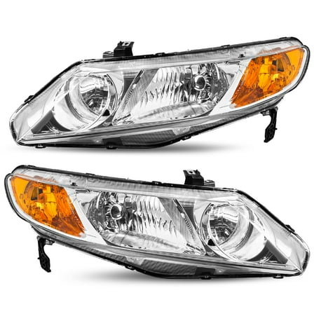For 2006-2011 Honda Civic Sedan 4Dr Chrome Housing Amber Corner Headlights Pair