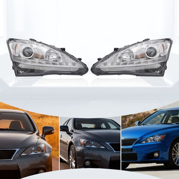 For 2006-2013 Lexus IS250 IS350 LED DRL Halogen Projector Headlights Chrome Headlamps Left & Right Side