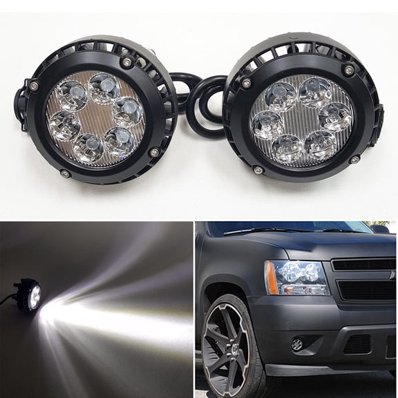 For 2007 2008 2009 2010 2011 2012 GMC Acadia with round LED Clear Lens Fog Driving Lights Lamps PairOEM#GM2590104 / 15839896