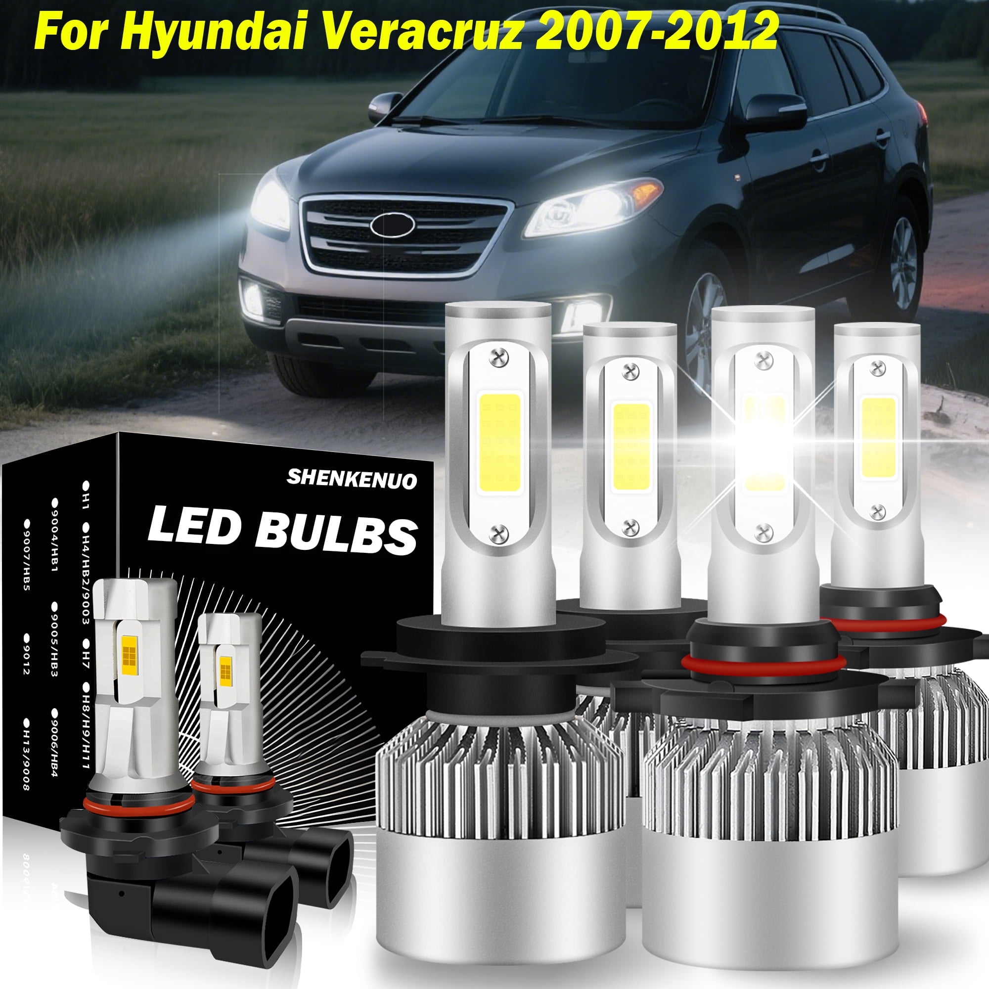 For 2007-2012 Hyundai Veracruz LED Headlight Bulbs High Low Beam Fog ...