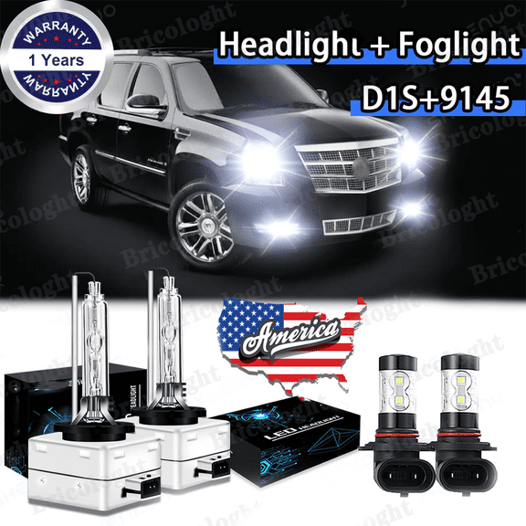 For 2007-2013 Cadillac Escalade EXT LED HID Headlight Bulbs Hi-Low + Fog light A