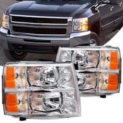 For 2007-2013 Chevy Silverado 1500 2500 HD Chrome Housing Headlights Left+Right