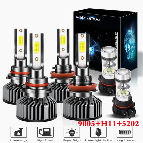 For 2007-2013 GMC Sierra 1500 2500 9005+H11 High/Low Beam Headlights + 5202/ps24w LED Fog Light Bulbs,6pc