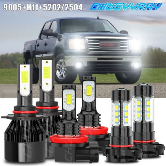 For 2007-2013 GMC Sierra 1500 2500 - LED Headlight & Fog Light Bulbs Kit Oty 6