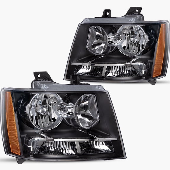 For 2007-2014 Chevy Suburban Tahoe Avalanche Black Amber Corner Headlights Sets
