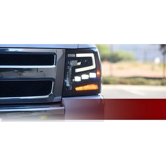 For 2007-2014 Silverado Black Full LED Sequential Tube Tri Projector Headlights