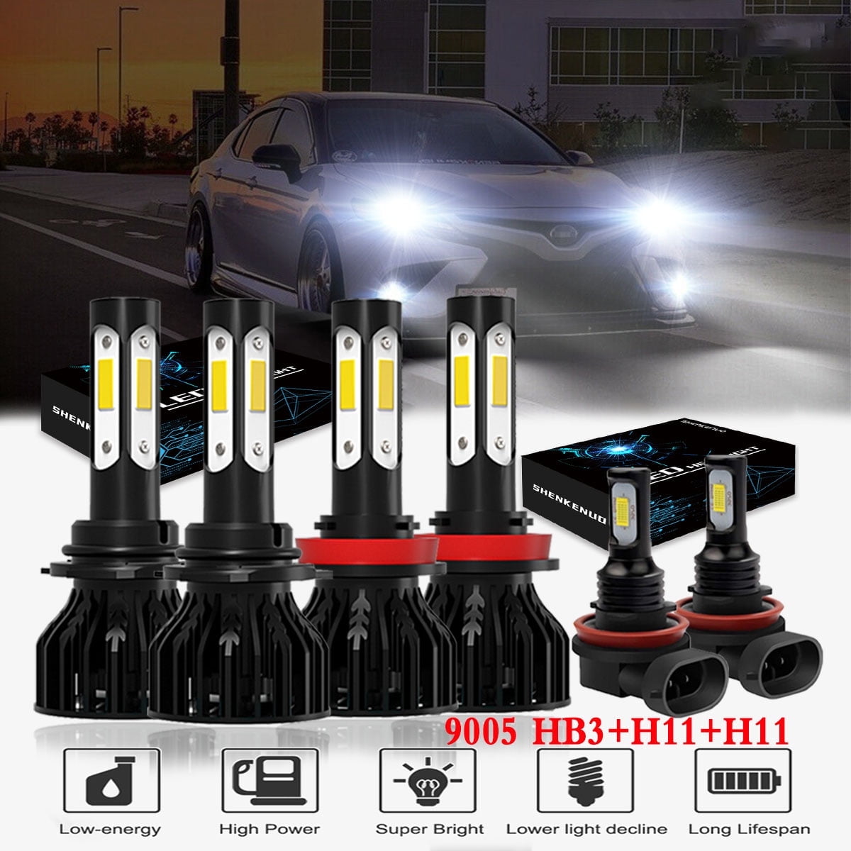 For 2007-2014 Toyota Camry Headlights,9005 H11 High and Low Beam Bulbs H11 Fog lights 6pcs