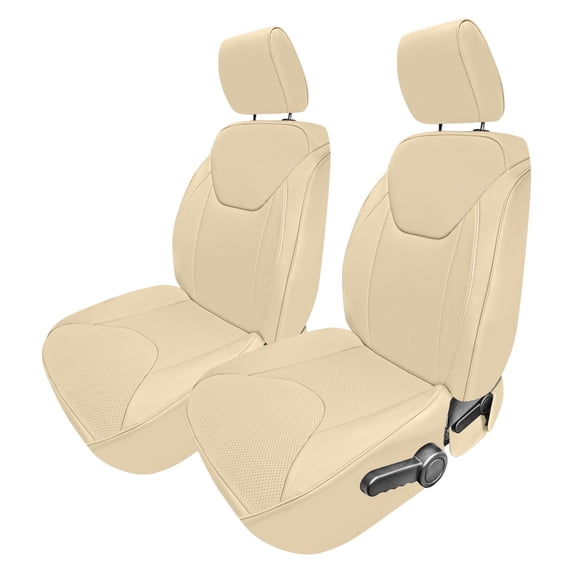 For 2007-2017 Jeep Wrangler JKU 4 Door FH Group Faux Leather Custom Fit Car Seat Covers - Front Seats Solid Beige