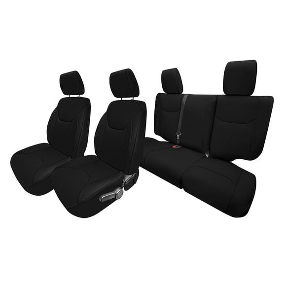 For 2007-2017 Jeep Wrangler JKU 4 Door FH Group Faux Leather Custom Fit Car Seat Covers - Full Set Black