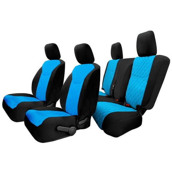 For 2007-2017 Jeep Wrangler JKU 4 Door FH Group Neoprene Waterproof Custom Fit Car Seat Covers Full Set - Light Blue