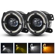 For 2007-2018 Jeep Wrangler JK 4 Inch Round LED Driving Fog Light Bumper, High Power Super Bright Fog Assembly Replacement