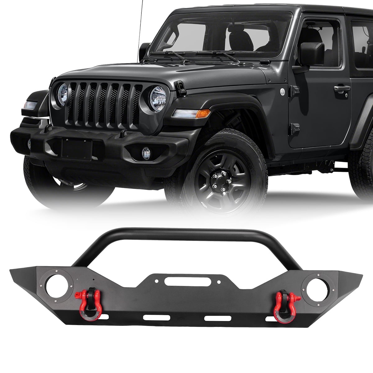 For 2007-2018 Jeep Wrangler JK Front Bumper,For 2018-2025 Jeep Wrangler JL,For 2019-2025 Jeep Gladiator JT,High-quality carbon steel,with 2 D-Rings