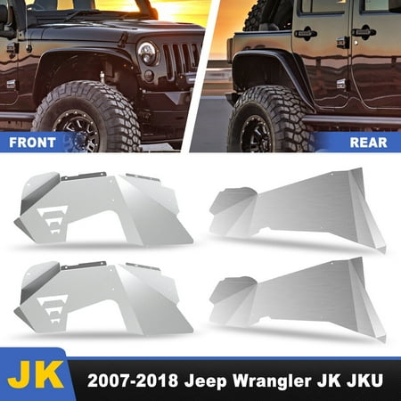For 2007-2018 Jeep Wrangler JK JKU 4PC Front+Rear Aluminum Inner Fender Liners Kit