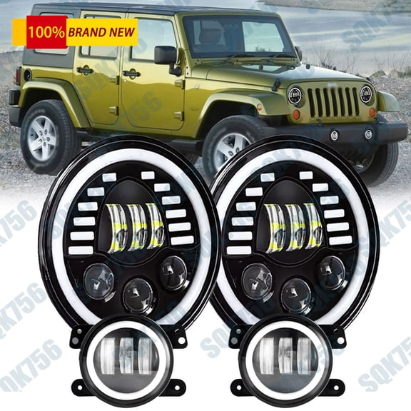 For 2007-2018 Jeep Wrangler JK JKU 7" Inch LED Headlights Fog Lights Combo