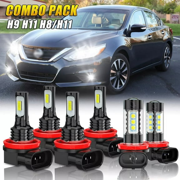For 2007-2018 Nissan Altima LED Headlight High Low Beam Fog Light Bulbs Upgrade Kit 6000K White, 6 Pack