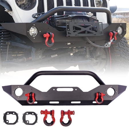 For 2007-2018 Wrangler JK/JKU Front Bumper w/Winch Plate & 2*D-Ring Shackles