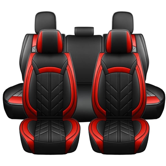 For 2007-2023 GMC Sierra 1500 2500HD 3500HD 5 Seats Car Seat Cover Set PU Leather Black&Red