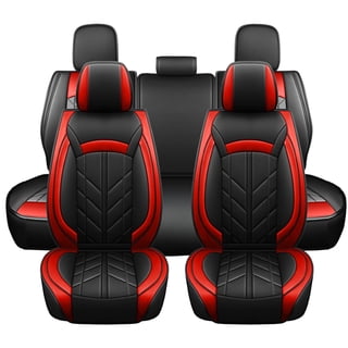 For 2007-2023 GMC Sierra 1500 2500HD 3500HD 5 Seats Car Seat Cover Set PU Leather Black&Red