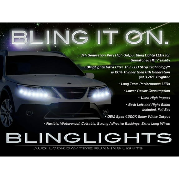 For 2008 2008 2010 Saab 9-3 93 9-3X Turbo X LED DRL Strip Lights Headlamps Headlights Head Lamps Strips