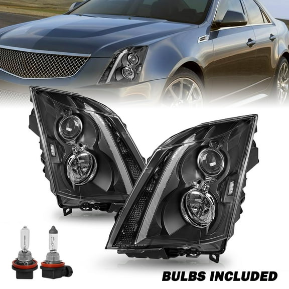For 2008 2009 2010 2011 2012 2013 2014 Cadillac CTS Black Halogen Headlights Set
