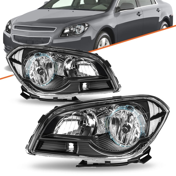 For 2008 2009 2010 2011 2012 Chevy Malibu 08-12 Black Halogen Headlights Assembly Pair