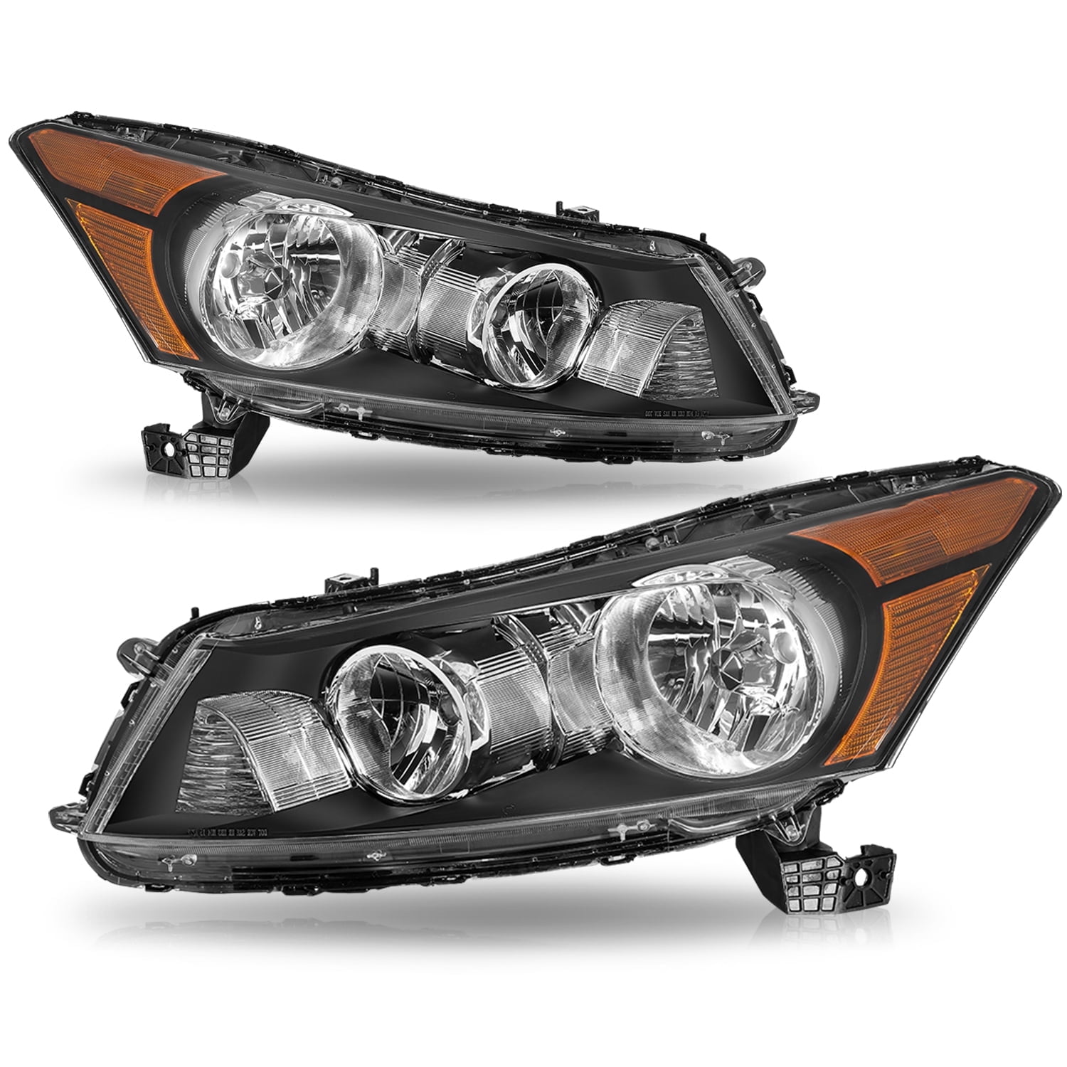 For 2008 2009 2010 2011 2012 Honda Accord Sedan Black Amber Headlights Pair