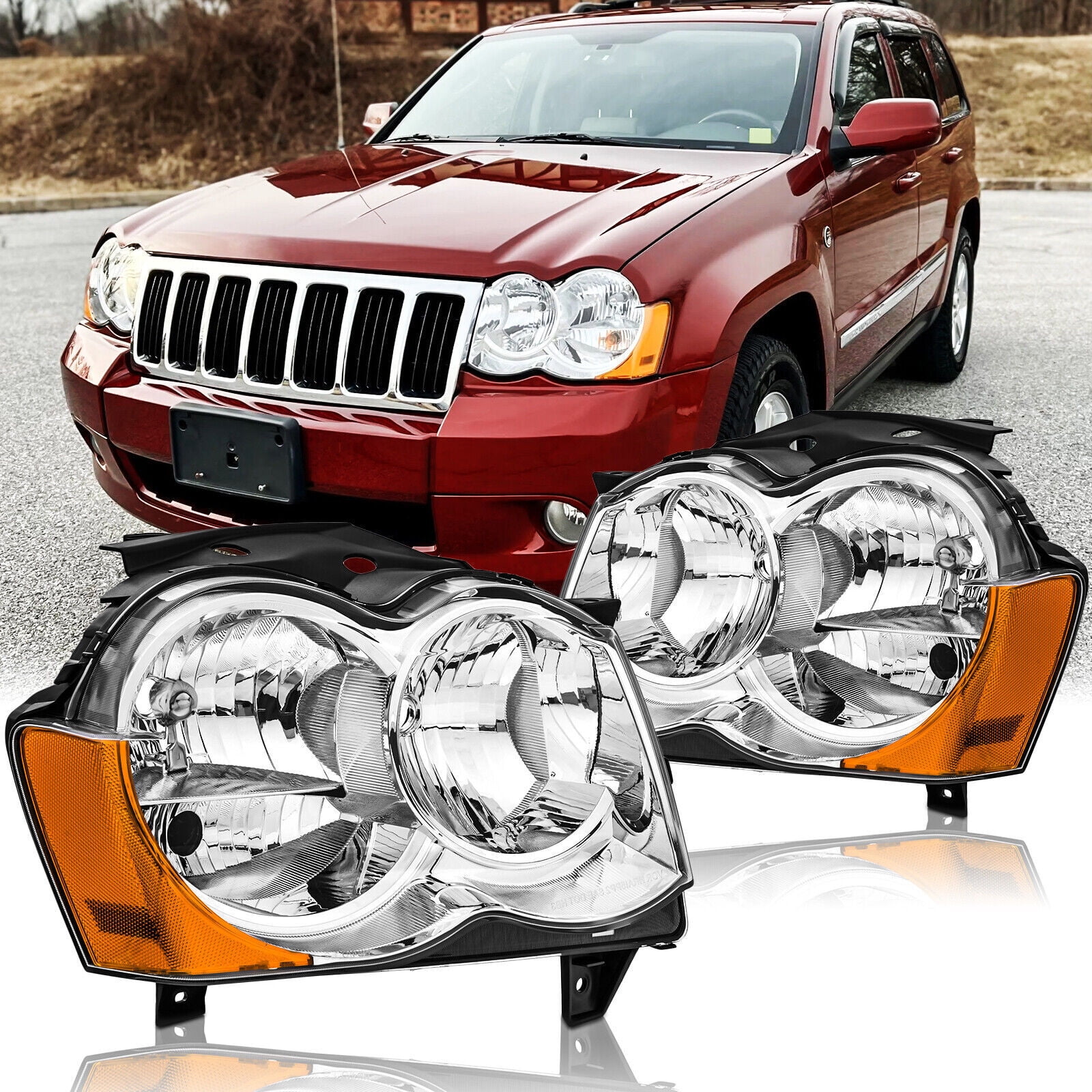 For 2008 2009 2010 Jeep Grand Cherokee Headlights Headlamp Left Right ...