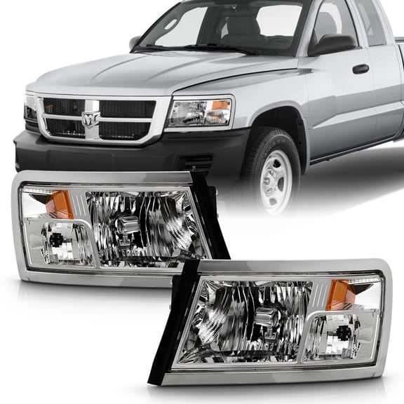 For 2008-2011 Dodge Dakota Chrome Headlights Headlamps Replacement Left+Right