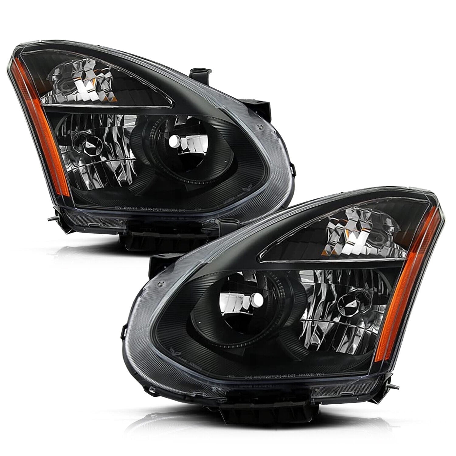 For 2008-2013 Nissan Rogue Black Housing Amber Corner Headlight Assembly LH+RH