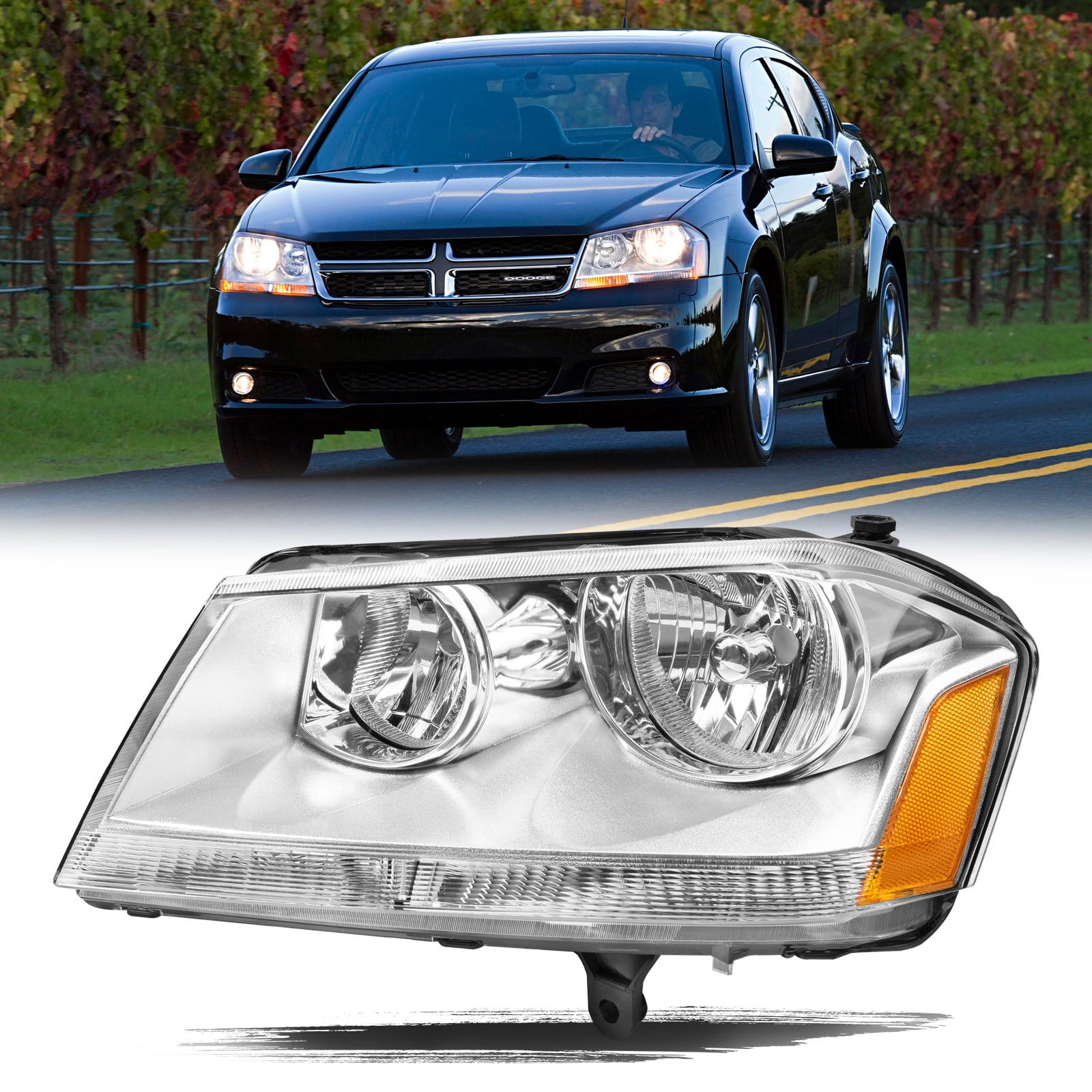 For 2008-2014 Dodge Avenger Se/Sxt Headlamp Driver Side Halogen Headlight 08-14