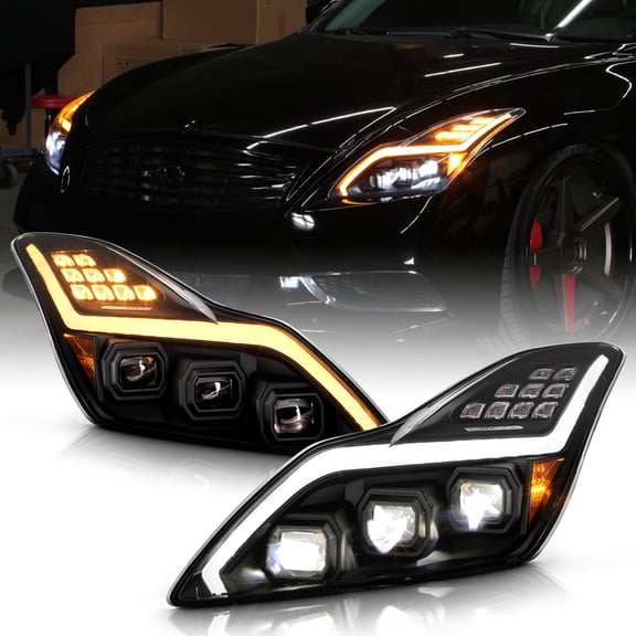 For 2008-2015 G37 Q60 Coupe Full LED Headlights w/Switchback DRL Led Light Bar