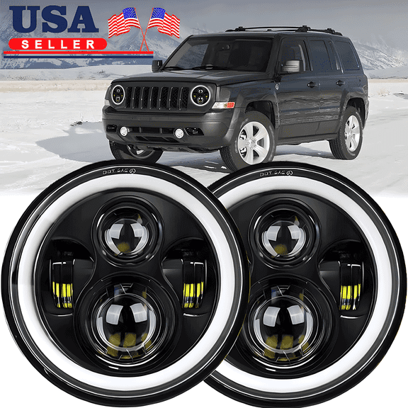 For 2008-2016 Jeep Patriot Pair 7" inch Round LED Headlights DRL Projector Light