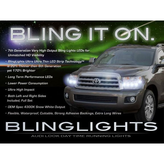 For 2008-2020 Toyota Sequoia LED DRL Head Light Strips Daytime Running Lamps