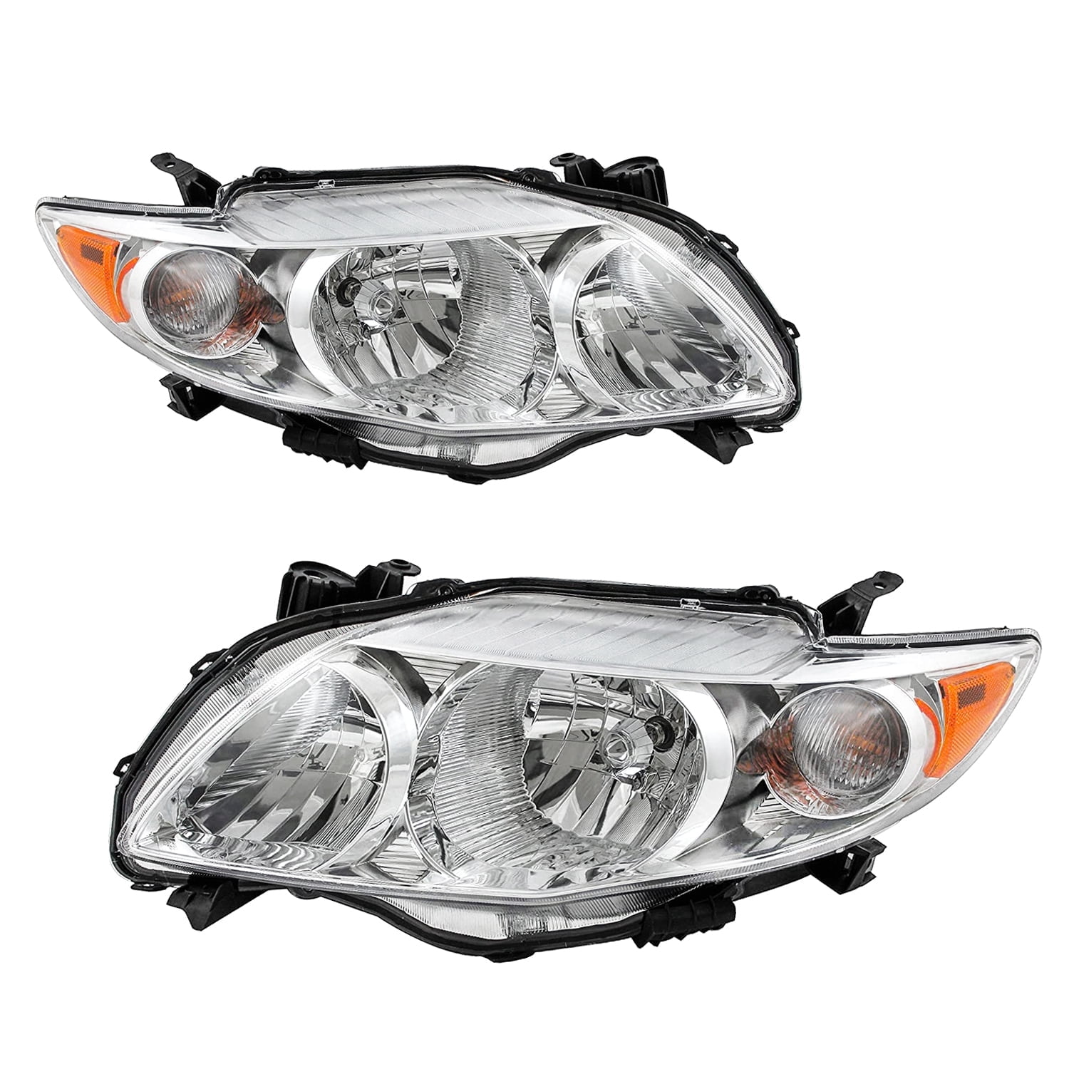 For 2009-2010 Toyota Corolla Chrome Headlights Assembly Amber Corner Headlamps Left+Right