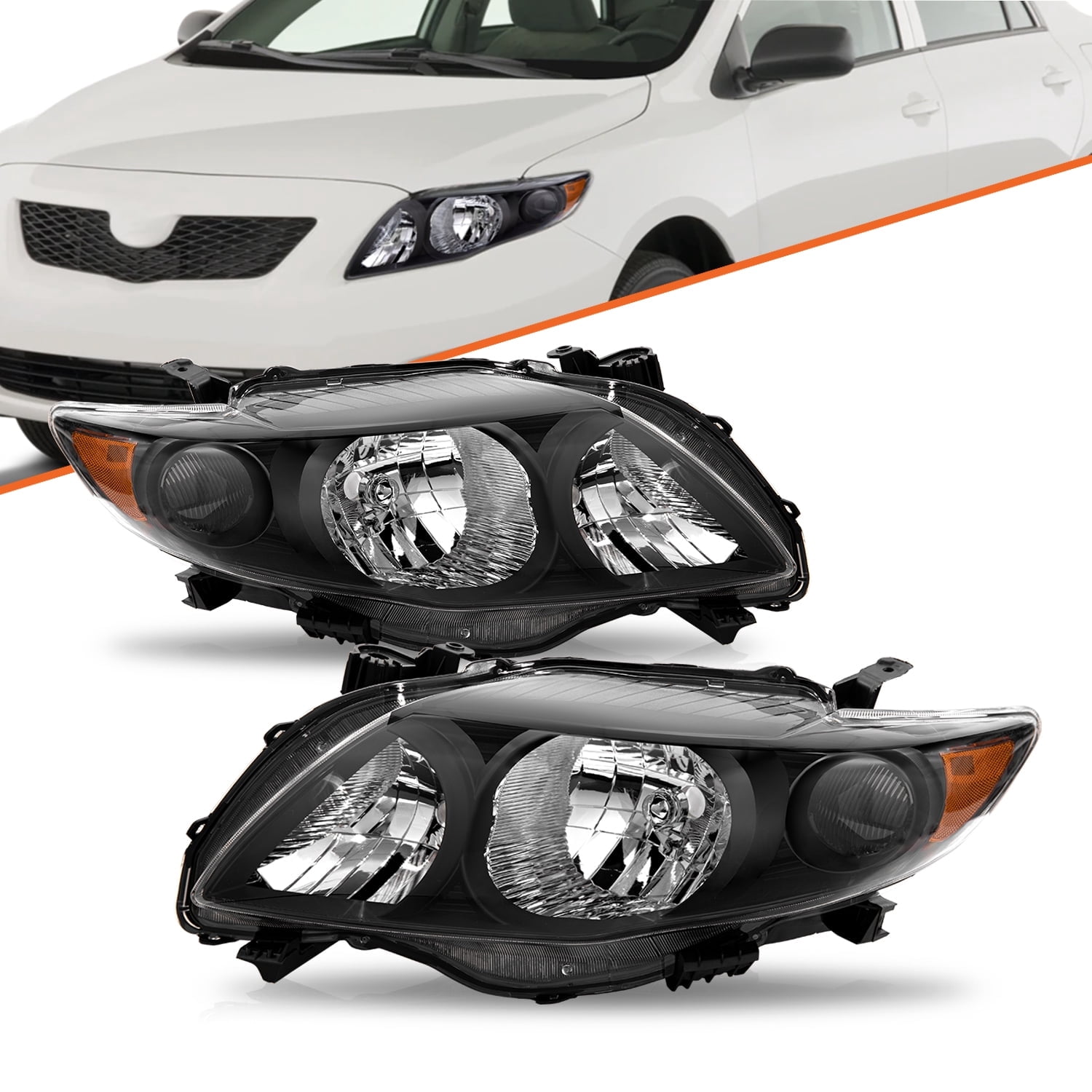 For 2009-2010 Toyota Corolla S CE LE XLE XRS Black Headlights Assembly Headlamps