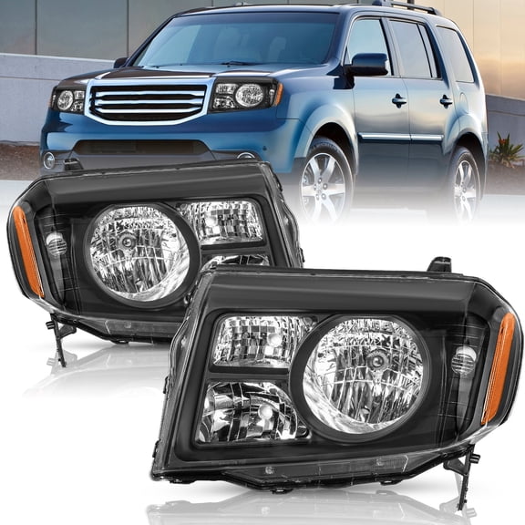 For 2009-2011 Honda Pilot Black Amber Halogen Headlights Assembly Pair