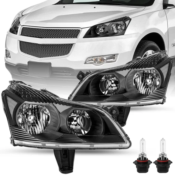 For 2009-2012 Chevy Traverse LS LT Black Headlights Headlamps L+R Sets w/ Bulbs