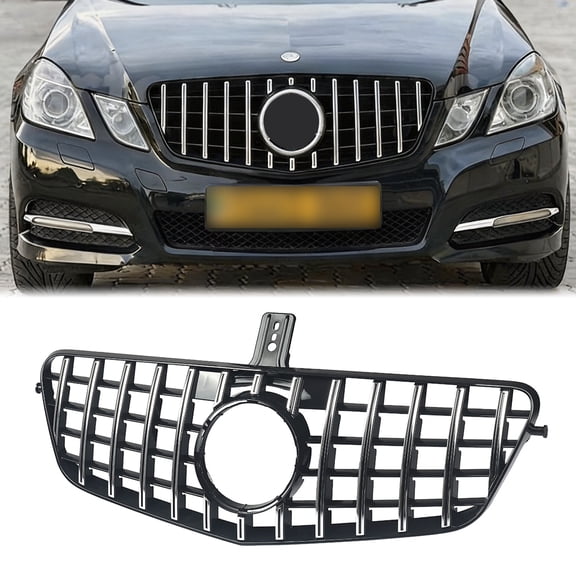 For 2009-2013 Mercedes Benz W212 E-Class Front Grille GT R Style Chrome+Black Grill