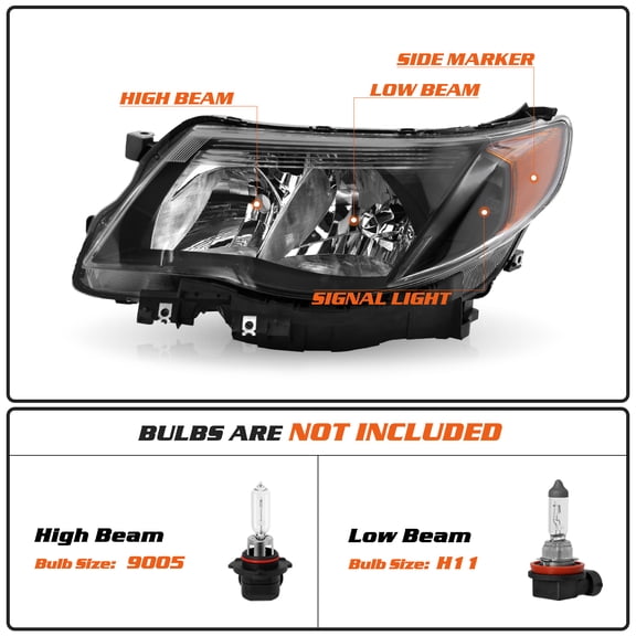 For 2009-2013 Subaru Forester Black Housing Amber Corner Halogen Headlights L+R