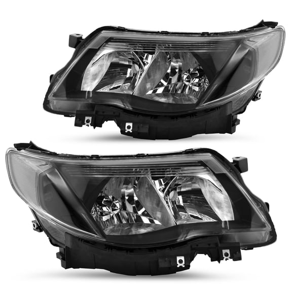For 2009-2013 Subaru Forester Halogen Black Headlights Assembly Left+Right 09-13