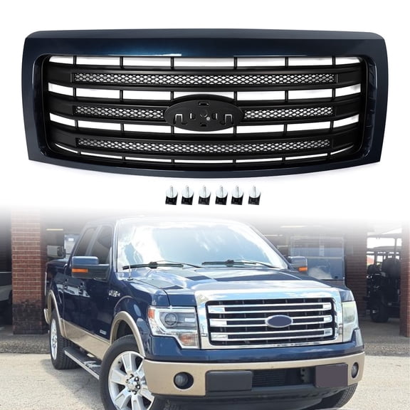 For 2009-2014 Ford F150 F-150 King Ranch Lariat Front Bumper Grille Blue Jeans+Matte Black