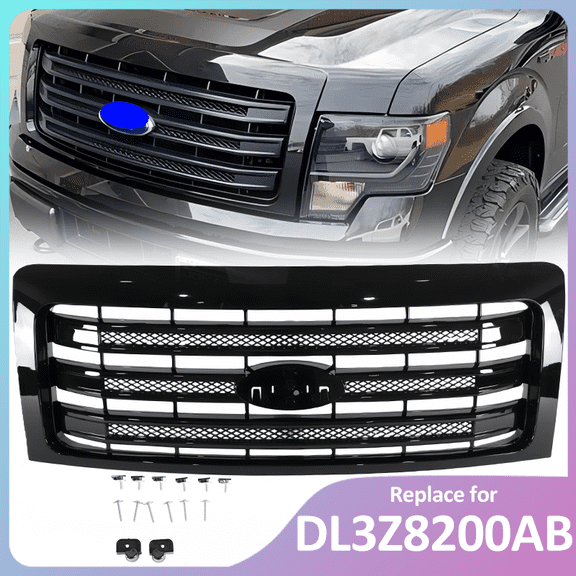 For 2009-2014 Ford F150 F-150 King Ranch Platinum Gloss Black Front Upper Grille