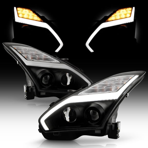For 2009-2014 Nissan GTR Upgrade LED Tube w/Sequential Turn Projector Headlights