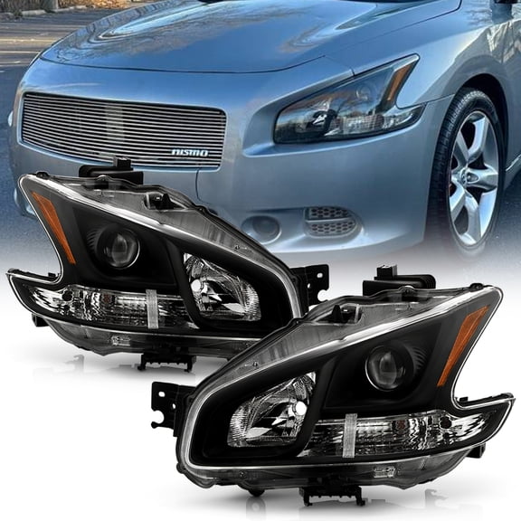 For 2009-2014 Nissan Maxima Black Projector Headlights Headlamps Pair Left+Right